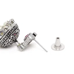 AITIHYA Oxidised Silver-Plated Stone Studded Necklace & Jhumka Earrings Jewellery Set image 2