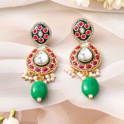 Rubans 22K Gold-Plated Kundan Ruby & Green Beaded Bridal Choker Necklace Set image 4