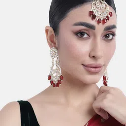 Peora Gold Plated Kundan Studded Dangle Earrings & Maang Tikka-picture-36