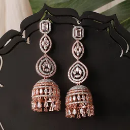 Saraf RS Jewellery Women White & Rose Gold Contemporary Jhumkas Earrings-picture-19