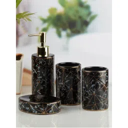 Kookee Ceramic Toothbrush Holder, Soap Dish & Tumbler with Soap Dispenser -Black (Set of 4)-picture-40