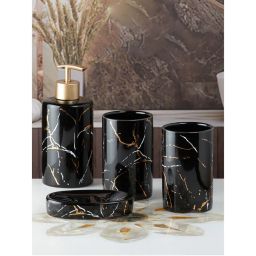 Kookee Ceramic Toothbrush Holder, Soap Dish & Tumbler with Soap Dispenser -Black (Set of 4)-picture-8