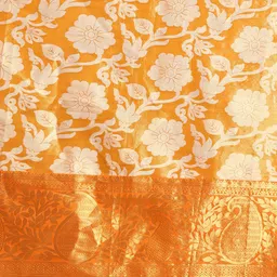 Silk Land Gold-Toned & White Floral Zari Tissue Heavy Work Kanjeevaram Saree image 3