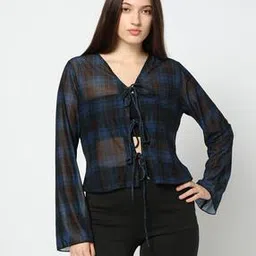 Women Checked Regular Fit Front-Open Tie-Up Top-image-51