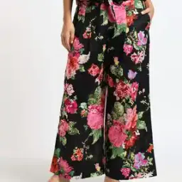 Floral Printed Palazzos with Belt-image-35