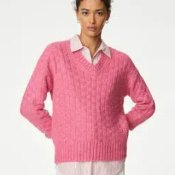 Women V-Neck Relaxed Fit Jumper-image-29