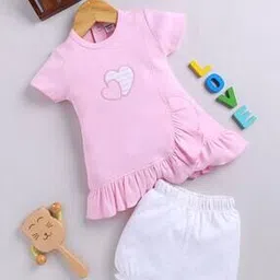 mom's love Girls Heart Print Tiered Dress with Shorts-picture-13