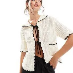 asos design Women Ribbed Cardigan with Lettuce Hem-picture-15