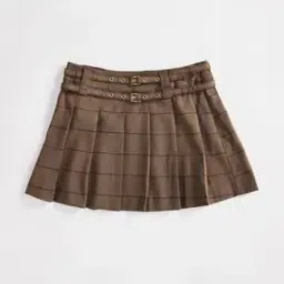 Tailored Pleated Mini Skirt with Belt Detail In Check-image-55