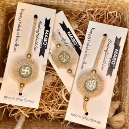 MASQ Men Set Of 3 Shree Swastik & Om Rakhi With Roli Chawal & Moli-picture-41