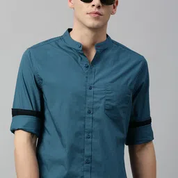 roadster Men Regular Fit Solid Mandarin Collar Casual Shirt-picture-19