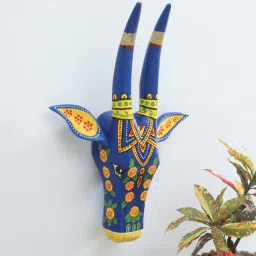 Blue Cow Sclupture Mango Wood Wall Mask-image-45