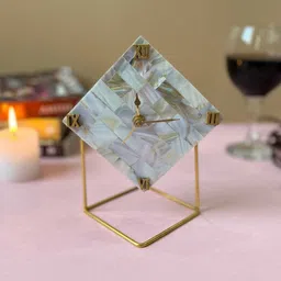 home arte Off White Diamond Stone Table Clock image 1