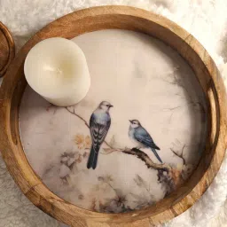 akira Elegant Wooden Decorative Tray with Charming Bird Accents image 1