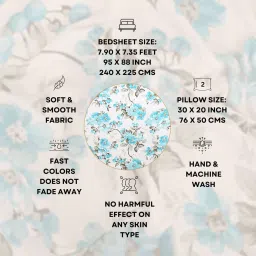 hashcart Blue Floral Cotton Queen Double Size Bed Sheet With 2 Pillow Covers image 5