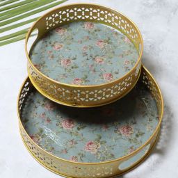 amaya decors Green Pink FLower Tray Set of 2-picture-42