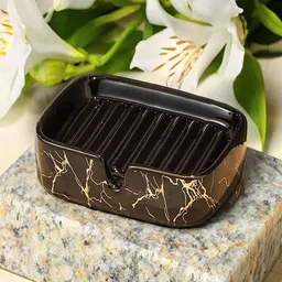 Kuber Industries Black & Gold Toned 3 Pieces Marble Print Ceramic Soap Holder image 1