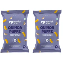 Nourish You Organic Quinoa Puffs - Quinoa Snack , Spicy garlic flavour , Healthy snacks , Gluten free -50gm ( Pack of 2)-image-79