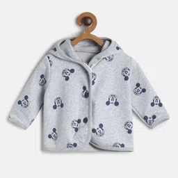 MINI KLUB Boys Grey Pure Cotton Mickey Mouse Printed Hooded Open Jacket image 1