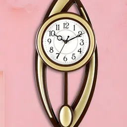 Attractionz Gold Toned & Brown Pendulum Contemporary Analogue Wall Clock-picture-31