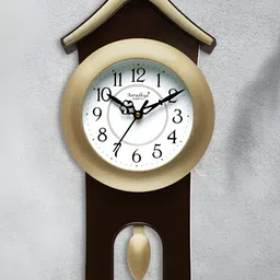 Attractionz Gold Toned & Black Round Analogue Pendulum Wall Clock-image-82