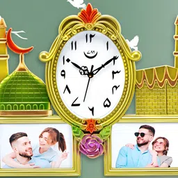 Attractionz Gold-Toned & Green Textured oval Analogue Wall Clock-picture-17