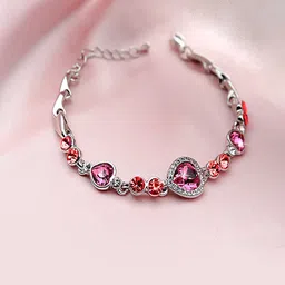 Yellow Chimes Women Pink & Silver-Plated Heart Crystal Charm Bracelet-picture-17