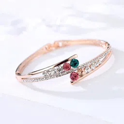 Yellow Chimes Women Rose Gold-Plated & White Cubic Zirconia Bangle-Style Bracelet image 1