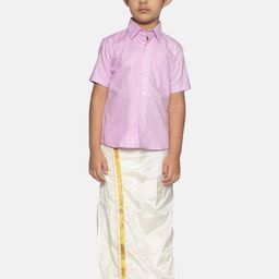 Sethukrishna Boys Pink & Off-White Pure Cotton Shirt with Dhotis-picture-48