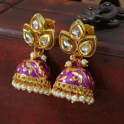 I Jewels Gold-Plated & Purple Pearl Studded Enamelled Dome Shaped Jhumkas Earrings-picture-26
