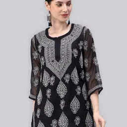 Seva Chikan Ethnic Motifs Embroidered Lucknowi Chikankari Kurti With Inner-picture-19