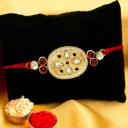 Sukkhi Rakhi Men Gold-Toned White & Red Rakhi With Roli Chawal & Greeting Card-picture-57
