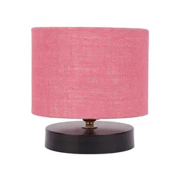 new era Classic Wooden Night Lamp with Jute Shade (Black & Pink) image 5
