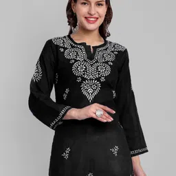 ADA Floral Embroidered Lucknowi Chikankari Thread Work Pure Cotton Kurti-picture-29