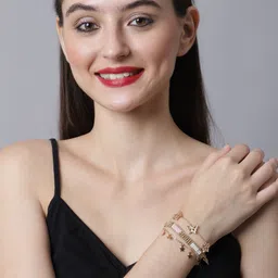 Madame Women Pack Of 3 Rose Gold & Pink Handcrafted Rose Gold-Plated Link Bracelet-picture-15