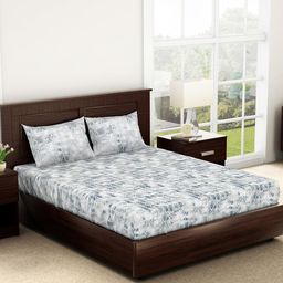 SPACES Grey & White 140 TC Queen Bedsheet with 2 Pillow Covers-picture-0