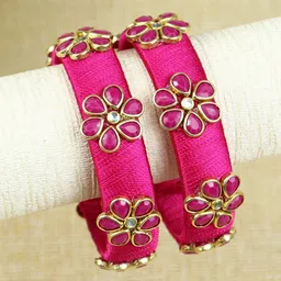 asthetika kids Asthetika Girls Set of 2 Silk Thread Flower Kundan Stone Bangle-picture-20