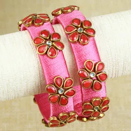 Asthetika Kids Girls Set Of 2 Kundan Studded Thread Bangles-picture-22