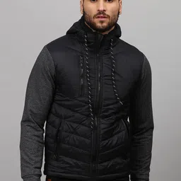 Campus Sutra Men Black Colourblocked Windcheater Outdoor Padded Jacket-picture-25