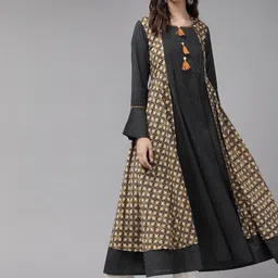 YASH GALLERY Ethnic Motifs Printed Layered Cotton Anarkali Kurta-picture-19