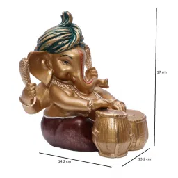 casacraft from pepperfry Ashnam Pagadi Tabla Music Ganesha - Gold & Red, 17cm image 5
