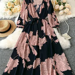 sheetal accociates Women Fit and Flare Black, Brown Midi/Calf Length Dress-picture-29