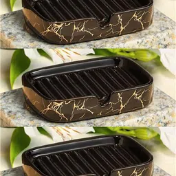 Kuber Industries Black & Gold Toned 3 Pieces Marble Print Ceramic Soap Holder image 2