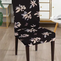 Dakshya Industries Black & Grey 6 Pieces Printed Elastic Chair Covers image 4