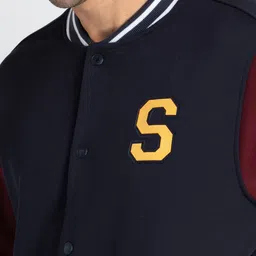 Status Quo Colourblocked Striped Cotton Varsity Jacket With Patchwork image 4