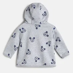 MINI KLUB Boys Grey Pure Cotton Mickey Mouse Printed Hooded Open Jacket image 2