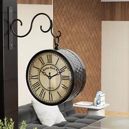 RANDOM Black & Beige Textured Vintage Metal Round Wall Clock image 4
