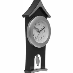Attractionz Silver Toned & Black Round Shaped Wall Clock image 2
