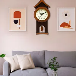 Attractionz Brown & Beige Round Pendulum Wall Clock image 3