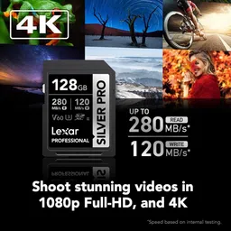 Lexar LSDSIPR128G-BNNNG SD SILVER PRO 128 GB SDXC UHS Class 3 280 MB/s Memory Card Compatible with Camera image 2